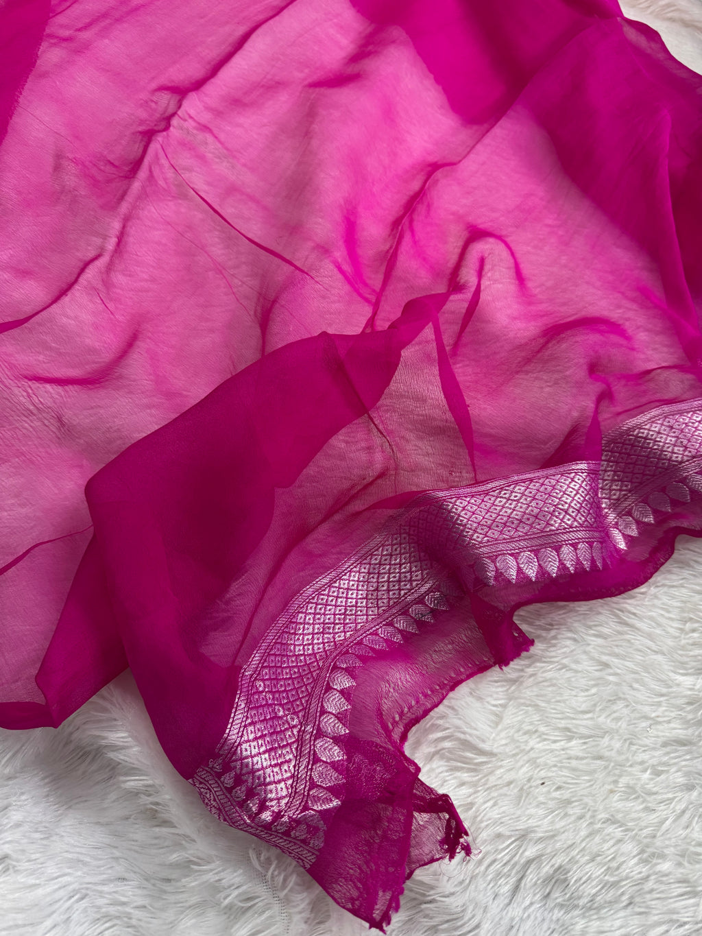 Royal Blue & Rani Pink Pure Khaddi Chiffon Silk Banarasi Saree