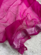 Royal Blue & Rani Pink Pure Khaddi Chiffon Silk Banarasi Saree