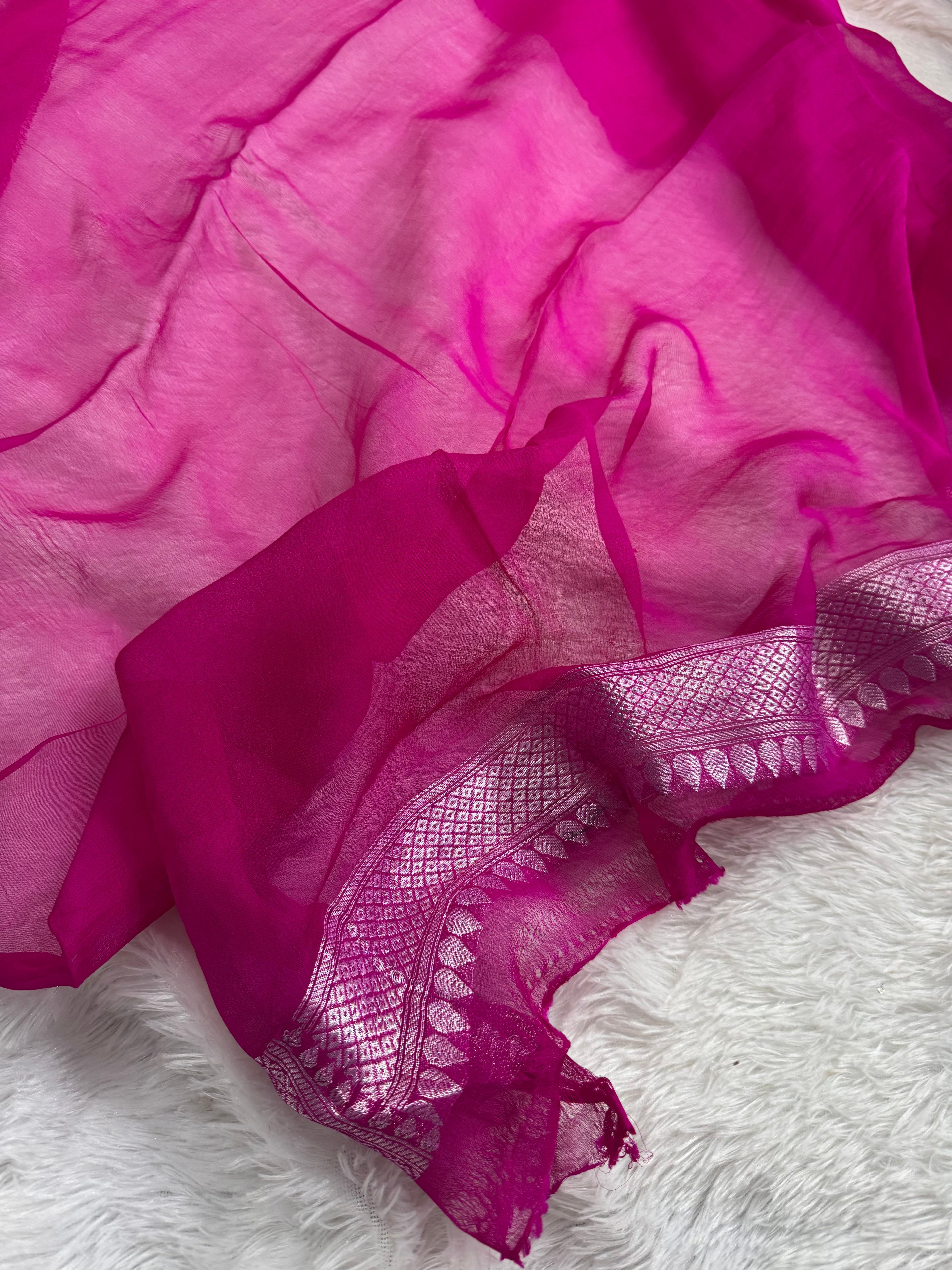 Royal Blue & Rani Pink Pure Khaddi Chiffon Silk Banarasi Saree