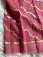 Dusty Rose Stripe Sona & Roopa Pure Kora Organza Silk Banarasi Saree