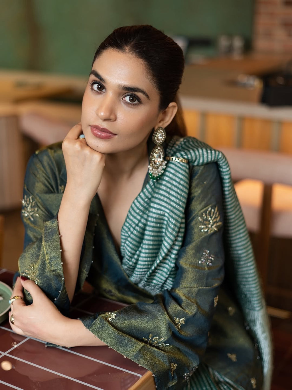 Green Stripe Pure Munga Tissue Silk Banarasi Saree
