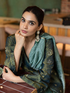 Green Stripe Pure Munga Tissue Silk Banarasi Saree