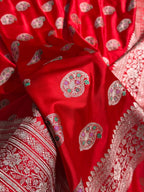 Red Carry Meenakari Mashru Katan Silk Banarasi Saree