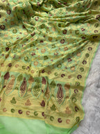 Pista Green Pure Chiffon Silk Banarasi Saree