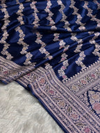 Navy Blue Meenakari Mashru Katan Silk Banarasi Saree