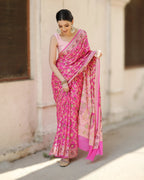 Pink Pure Chiffon Silk Banarasi Saree