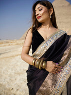 Pearl Black Banarasi Rajkumari Mirror Work Tissue Silk Saree