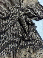 Dark Navy Blue & Pastel Pink Pure Khaddi Crep Silk Banarasi Saree