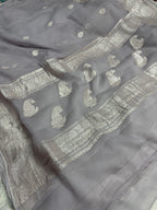 Grey Pure Khaddi Chiffon Silk Banarasi Saree