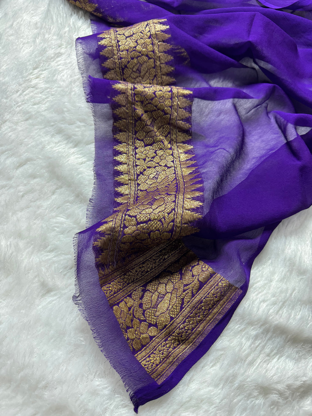 Purple Pure Khaddi Georgette Silk Banarasi Jall Saree