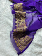 Purple Pure Khaddi Georgette Silk Banarasi Jall Saree
