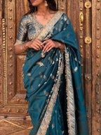 Saffire Green Banarasi Nazakat Soft Silk Saree