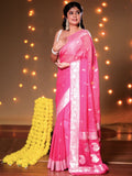 Rani Pink Pure Khaddi Chiffon Silk Banarasi Saree