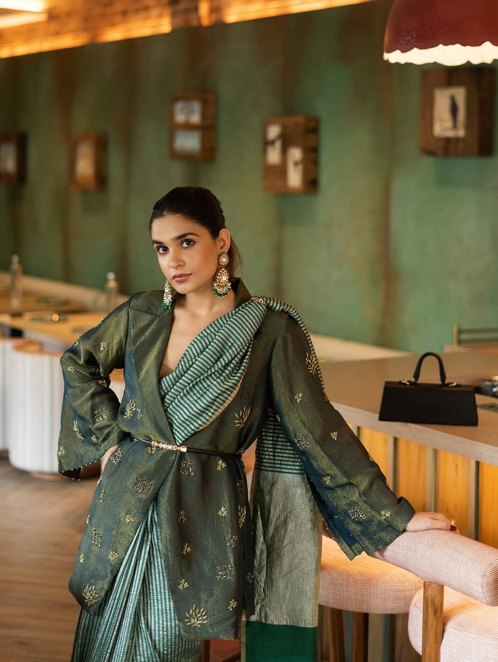 Green Stripe Pure Munga Tissue Silk Banarasi Saree