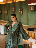 Green Stripe Pure Munga Tissue Silk Banarasi Saree