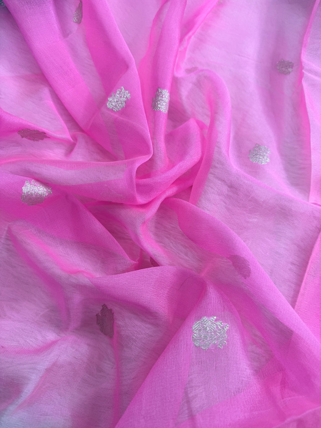 Pink & Firozi Pure Khaddi Chiffon Silk Banarasi Saree