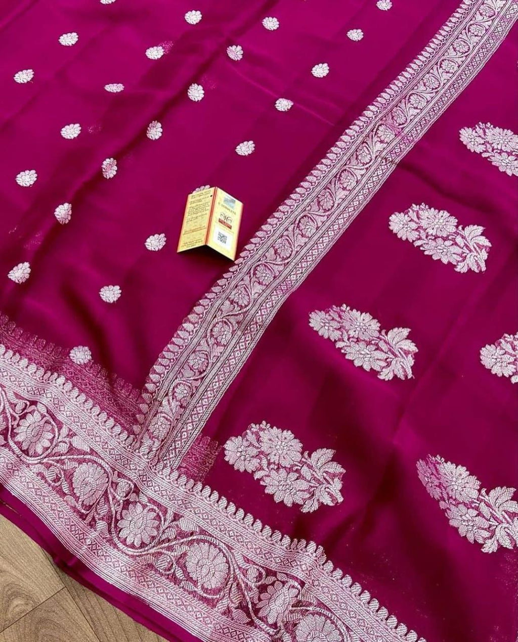 Rani Pink Pure Khaddi Chiffon Silk Banarasi Saree