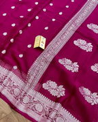 Rani Pink Pure Khaddi Chiffon Silk Banarasi Saree