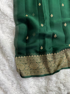Bottle GreenPure khaddi Chiffon Silk Banarasi Saree