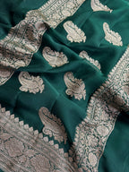 Bottle GreenPure khaddi Chiffon Silk Banarasi Saree