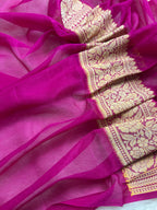 Rani Pure Chiffon Silk Banarasi Stripe Saree