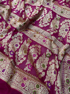 Rani Geometric Meenakari Pure Chiffon Silk Banarasi Saree