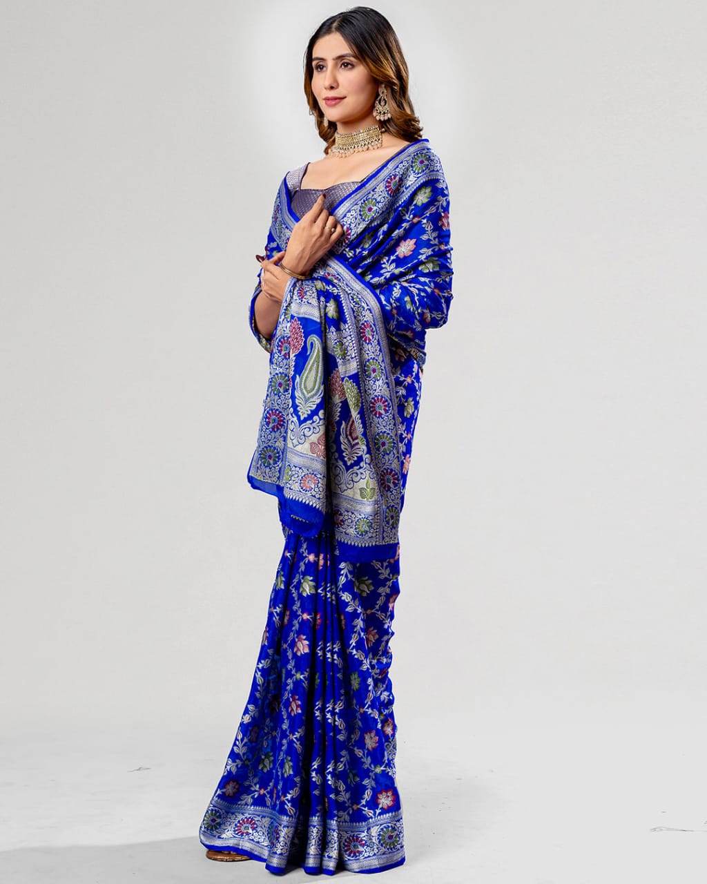 Royal Blue Pure Chiffon Silk Banarasi Saree