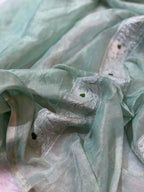 Light Sea Green Pure Khaddi Tissue Chiffon Sona & Roopa Meenakari Banarasi Saree