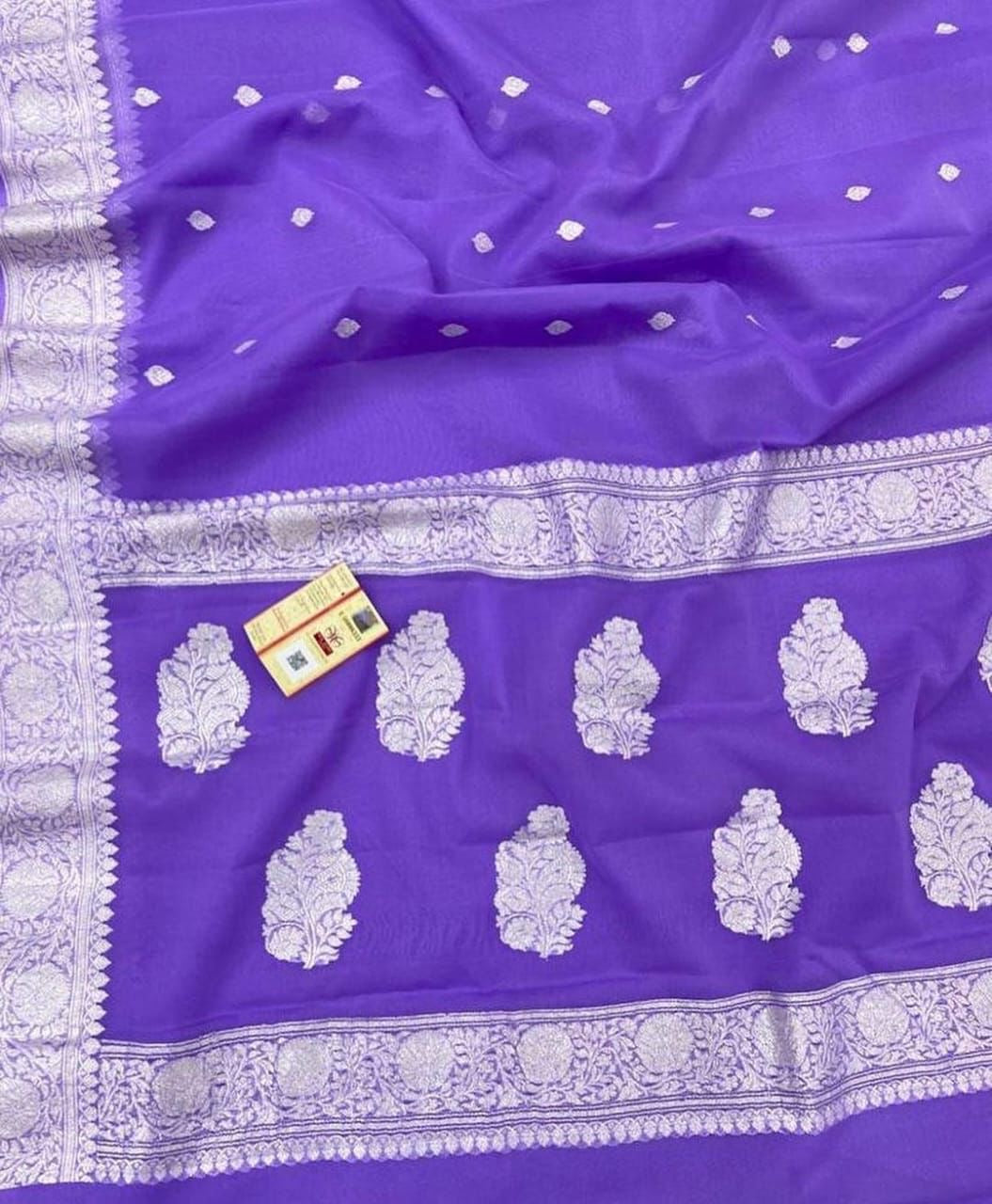 Royal Purple Pure Khaddi Chiffon Silk Banarasi Saree