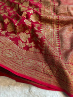 Red Pure Khaddi Georgette Silk Banarasi Saree
