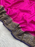 Hot Pink & Navy Blue Pure Khaddi Crep Silk Banarasi Saree