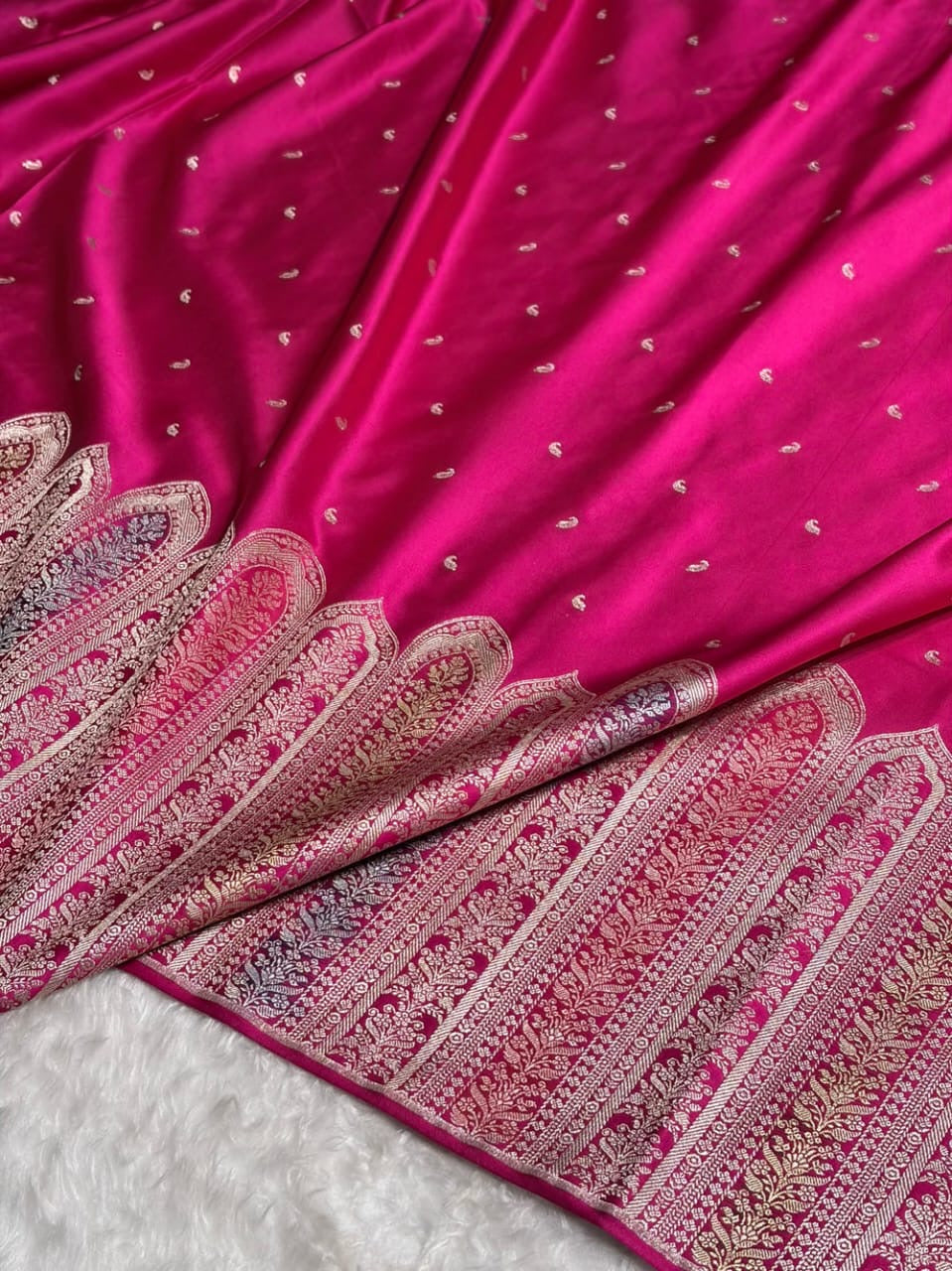 Rani Pink Meenakri Mashru Katan Silk Banarasi Saree