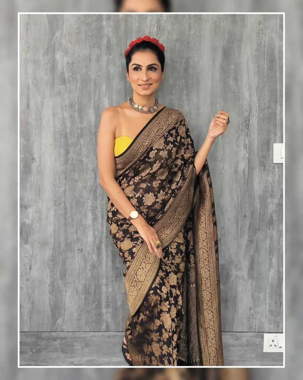 Black Pure Khaddi Georgette Silk Banarasi Saree