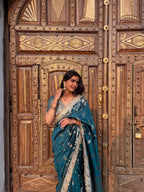 Saffire Green Banarasi Nazakat Soft Silk Saree