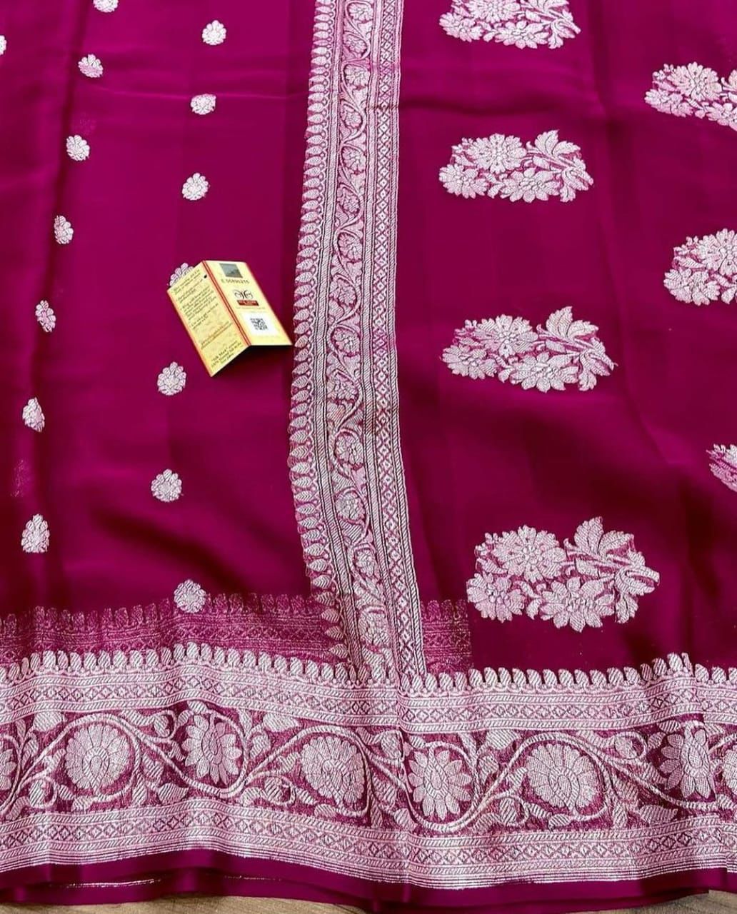 Rani Pink Pure Khaddi Chiffon Silk Banarasi Saree