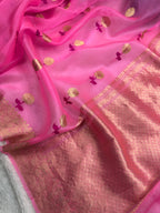Pink Pure Kora Organza Silk Banarasi Saree