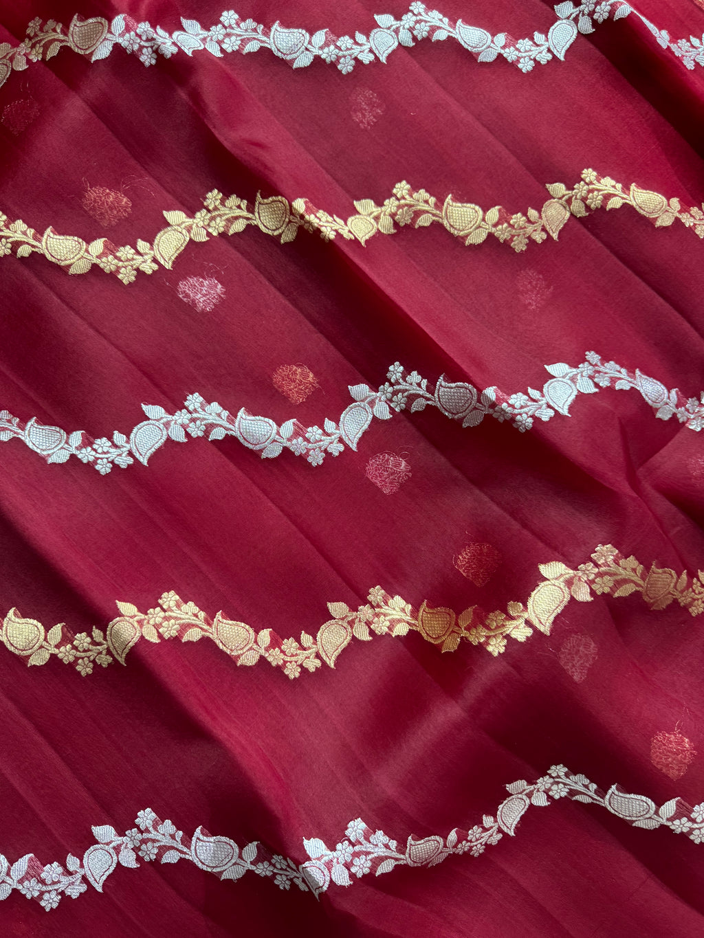 Maroon Stripe Sona & Roopa Pure Kora Organza Silk Banarasi Saree