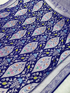 Blue Pure Tusser Georgette With Floral Meenakari Jall Banarasi Saree