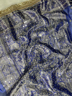 Royal Blue Mirror Work Beautiful lace Border Tissue Silk Banarasi Saree