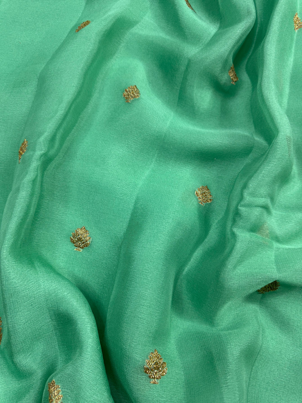 Pista Mint Green Pure khaddi Chiffon Silk Banarasi Saree