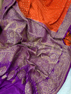 Rust Orange & Jamuni Pure Khaddi Crep Silk Banarasi Saree