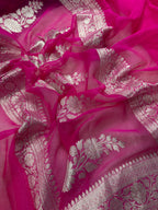 Hot Pink Pure Khaddi Chiffon Silk Banarasi Saree