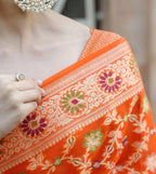 Fanta Orange Pure Khaddi Chiffon Silk Banarasi Saree
