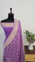 Purple Pure Khaddi Georgette Silk Banarasi Saree