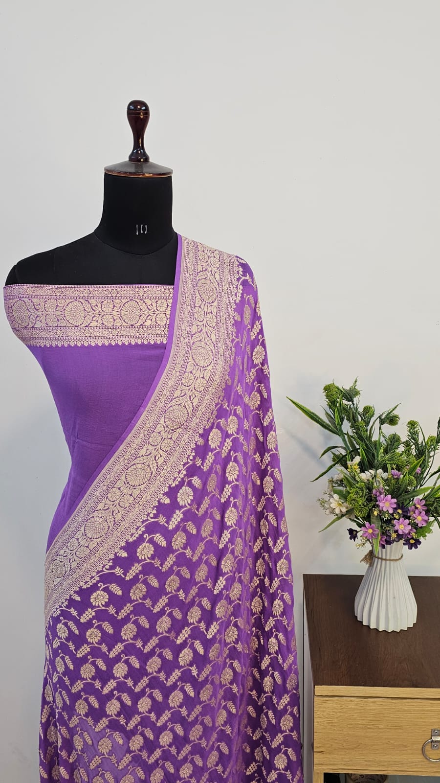 Purple Pure Khaddi Georgette Silk Banarasi Saree