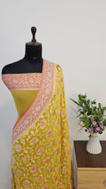 Lemon Handbrush Meenakari Pure Khaddi Georgette Silk Banarasi Saree