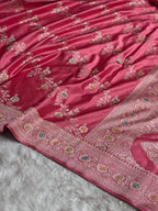 Baby Pink Meenakri Mashru Katan Silk Banarasi Saree