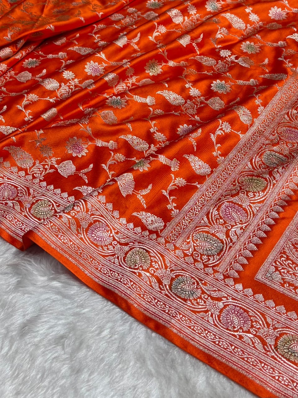 Orange Jall Meenakari Mashru Katan Silk Banarasi Saree