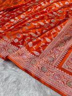 Orange Jall Meenakari Mashru Katan Silk Banarasi Saree