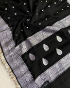 Black Pure khaddi Chiffon Silk Banarasi Saree